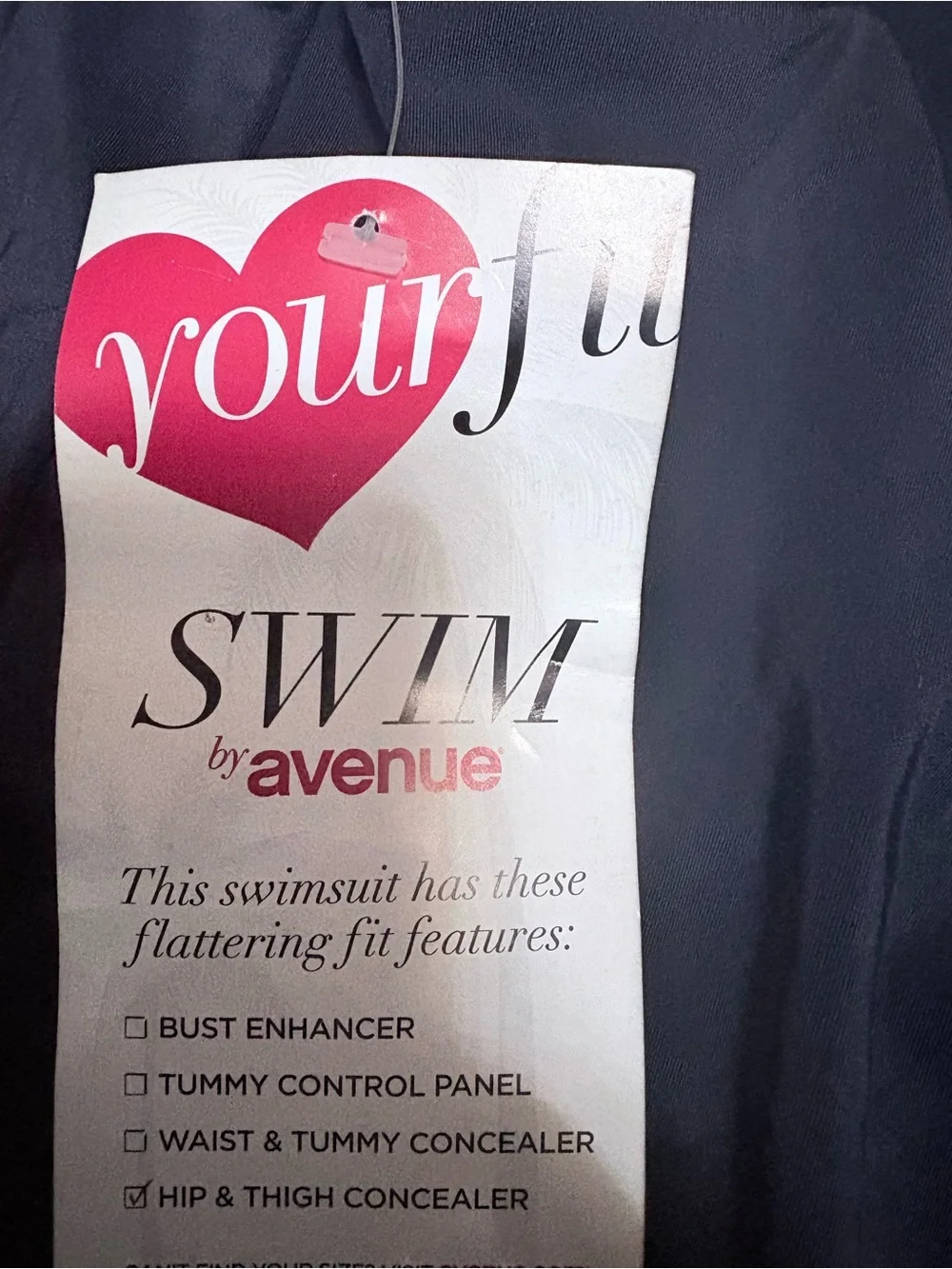 Avenue Black Swimwear Tag with Pink Heart Accent